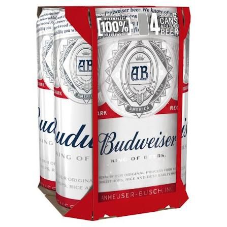 Budweiser 4 x 568ml Cans 4.5% ABV