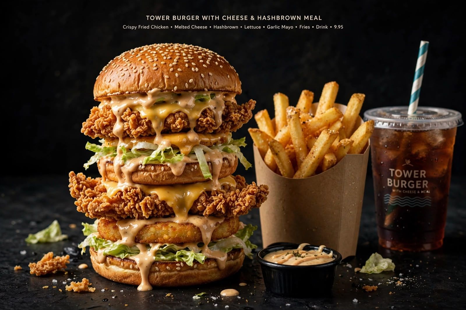 Tower burger with cheese & hasbrown Meal